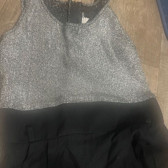Vintage 80s sleeveless black wide leg metallic ailver jumpsuit size 4 - Picture 6 of 12